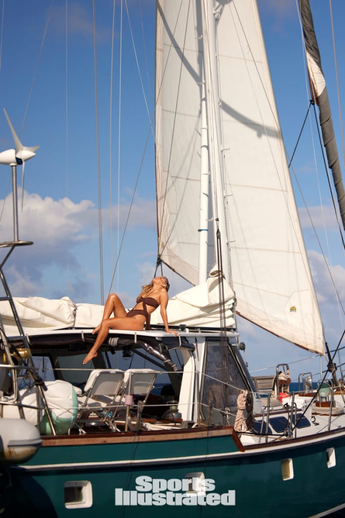 Camille Kostek was photographed by Derek Kettela in St. Croix. Swimsuit by Riot Swim. 